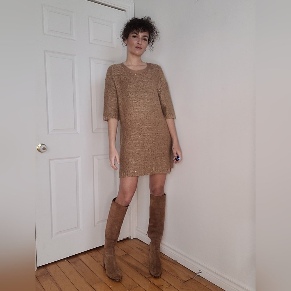 Sandro Paris Elegant Tan Knit wool mix Dress